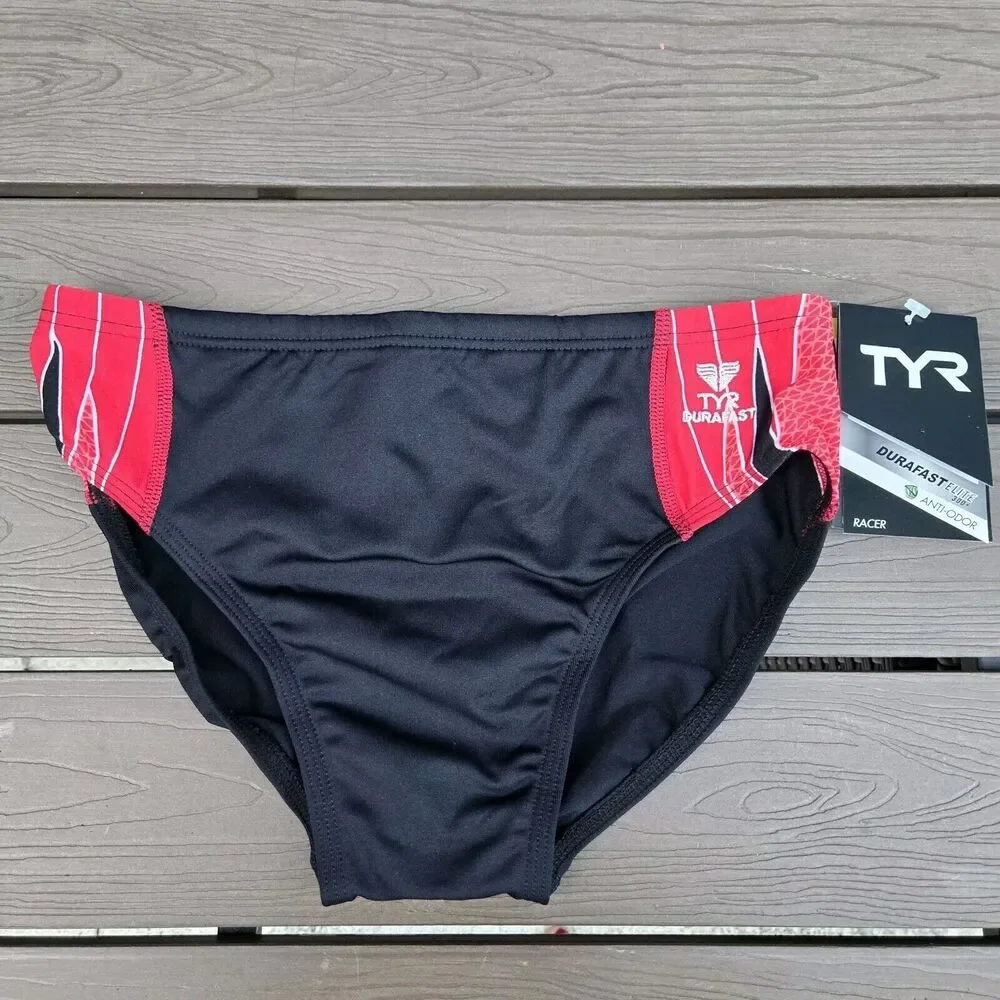 New TYR Men's Durafast Elite Phoenix Destroyer Black/red Racer Brief SZ 32 New